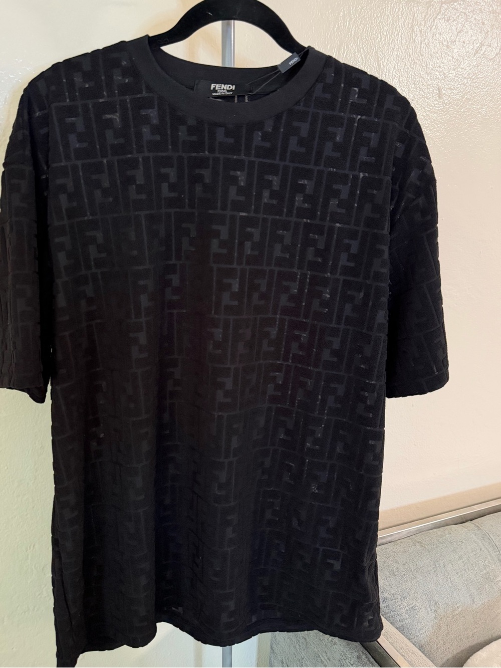 T shirt men Black FF Jacquard Short Sleeve Tee